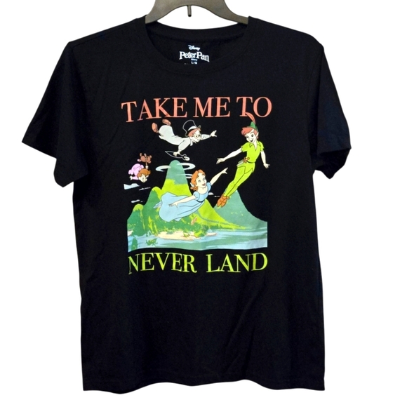 Disney Peter Pan Short Sleeve T-shirt Black with Colored Graphics Women size L - Picture 2 of 10